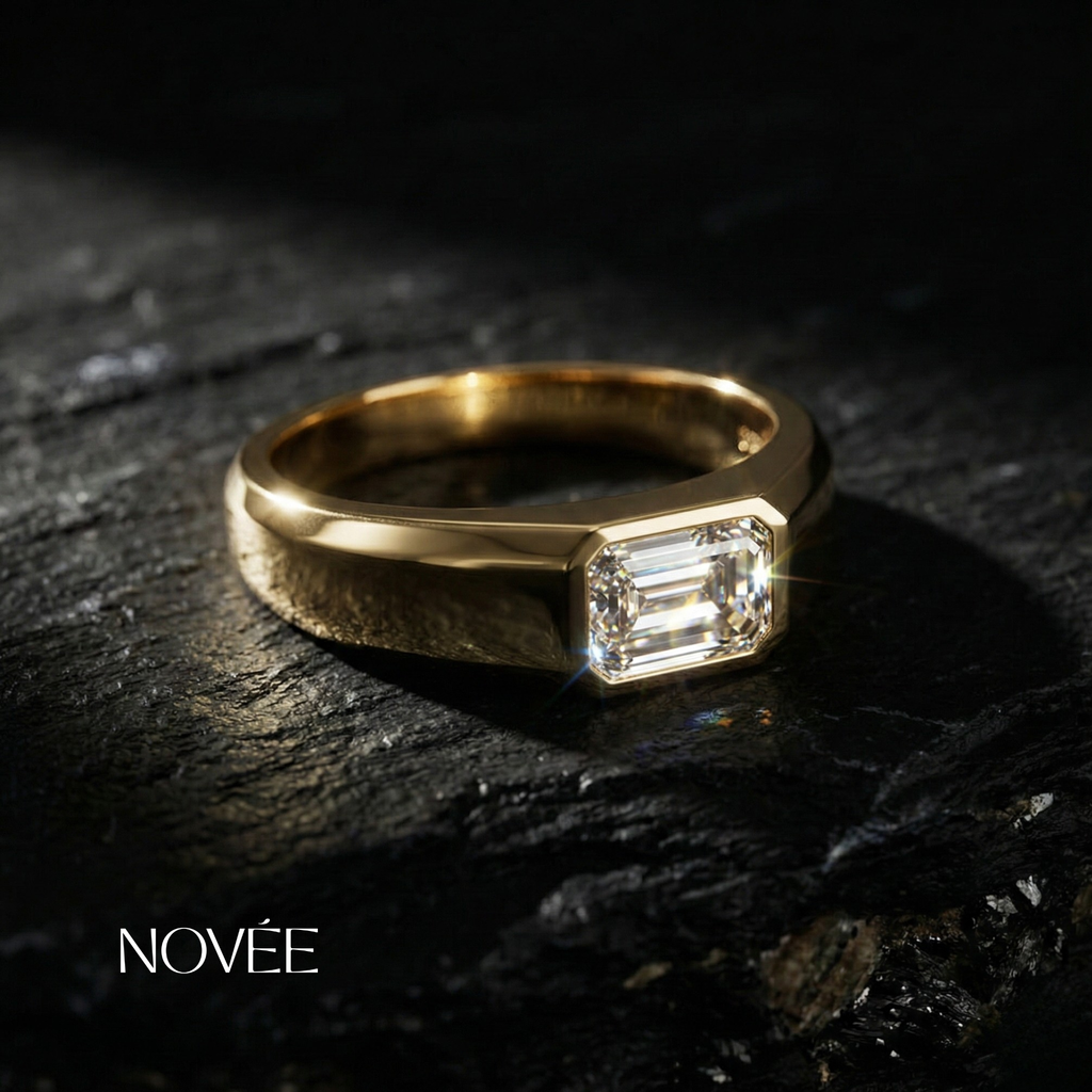 Emerald Cut Diamond Signet Ring in Yellow Gold Minimalist Modern Statement Ring