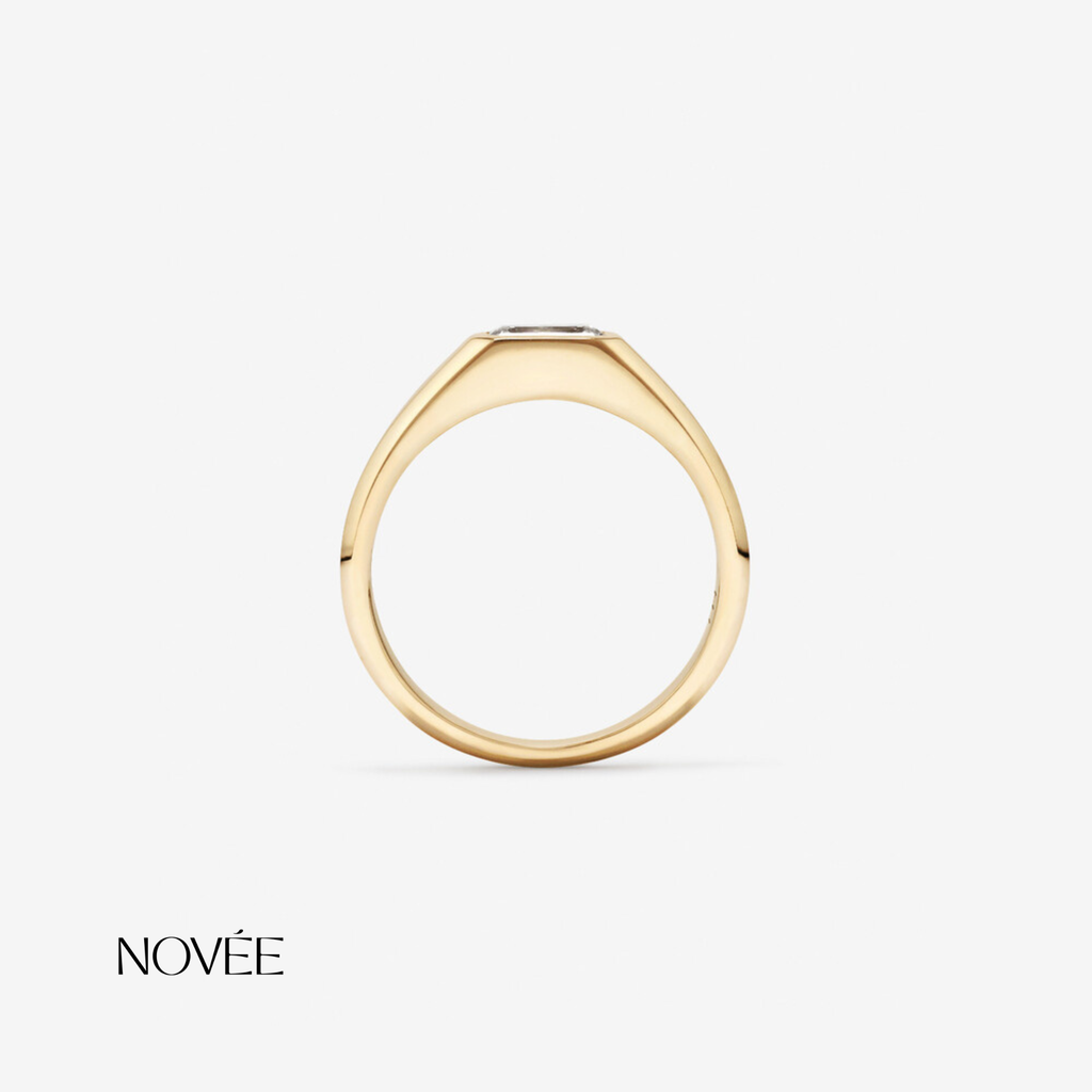 Emerald Cut Diamond Signet Ring in Yellow Gold Minimalist Modern Statement Ring