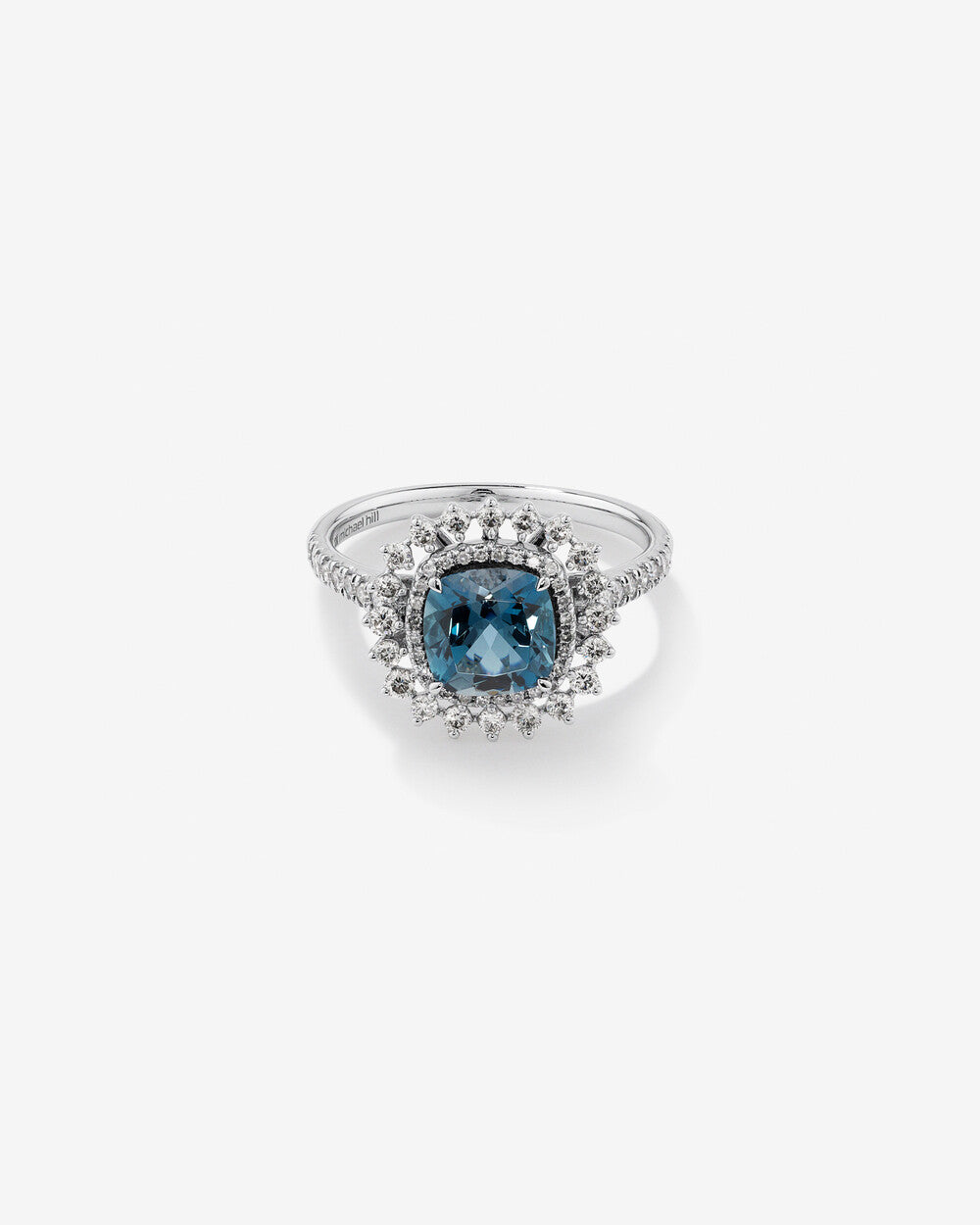 Cushion-Cut Blue Gemstone Halo Ring in White Gold