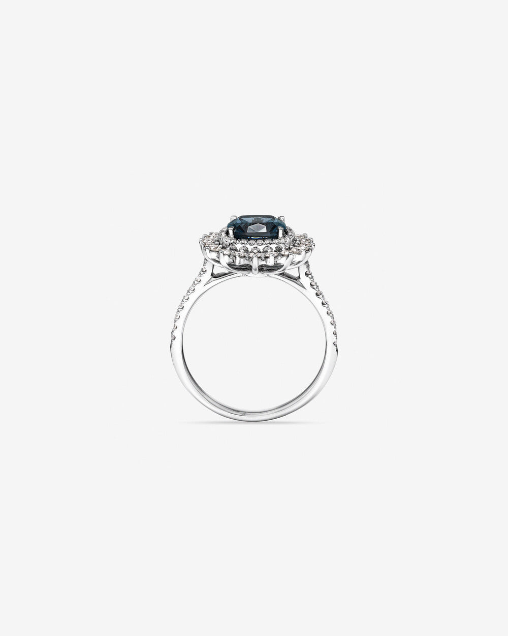 Cushion-Cut Blue Gemstone Halo Ring in White Gold