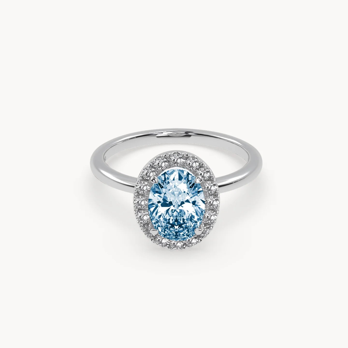 Blue Oval Lab-Grown Diamond Halo Engagement Ring