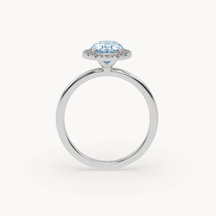 Blue Oval Lab-Grown Diamond Halo Engagement Ring