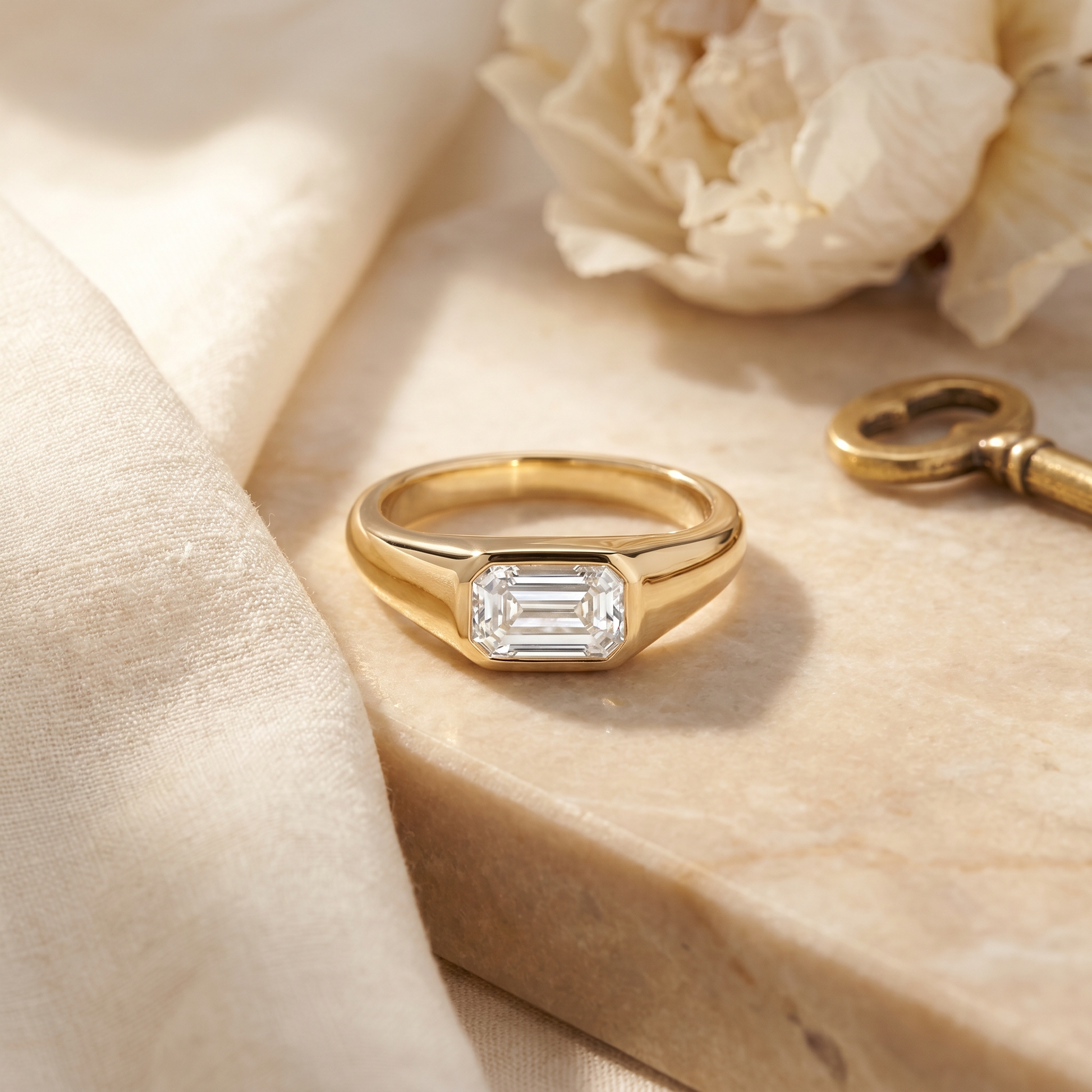 Régence Emerald Lab Diamond Ring in Yellow Gold My Store