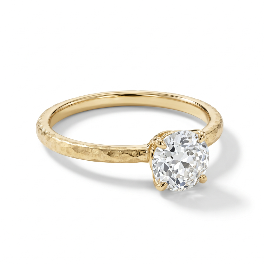 Martelé Round Cut Lab Grown Diamond Engagement Ring in Yellow Gold My Store