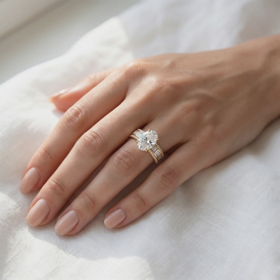 Éclat Oval and Baguette Lab Diamond Ring in Yellow Gold