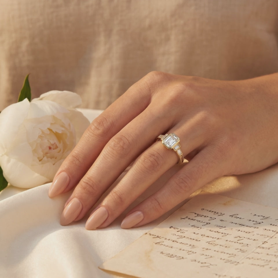 Galerie Emerald Cut Lab Grown Diamond Engagement Ring in Yellow Gold
