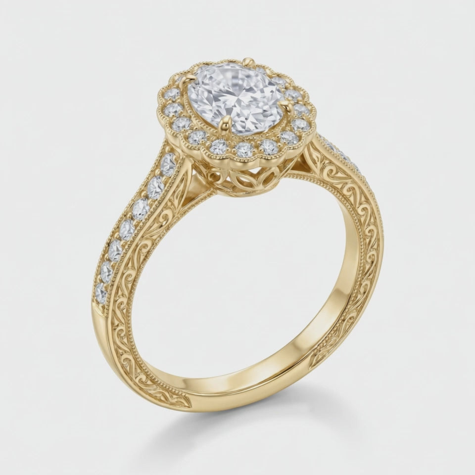 Fleur Oval Lab Grown Diamond Engagement Ring in Yellow Gold